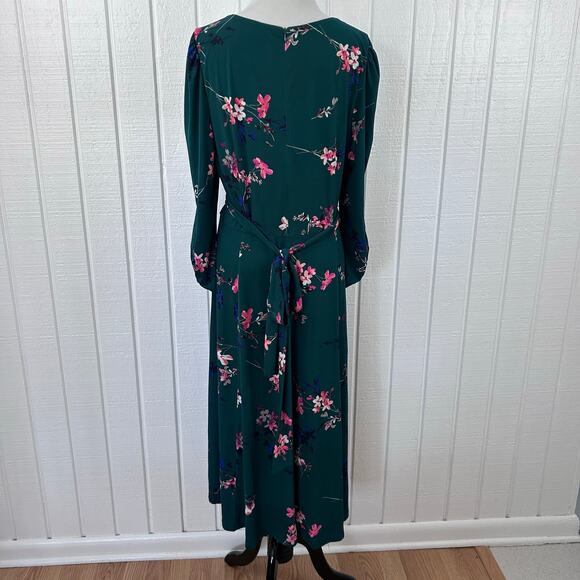 Eliza J Floral Midi Dress Size 14 Belted Long Sleeve - Picture 10 of 13